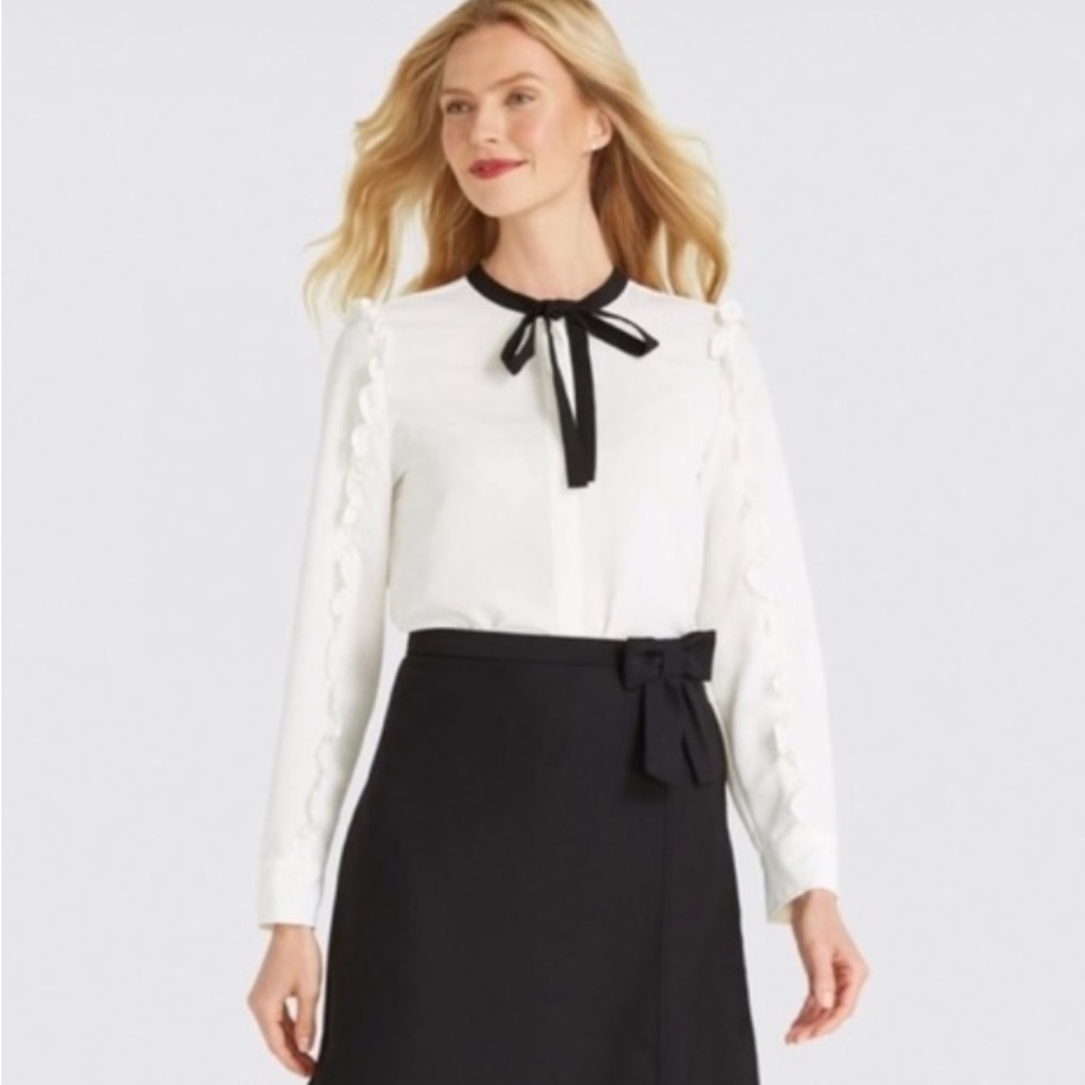 NWT Draper James Black Bow Waistband A-Line Solid Mini Skirt Size 14